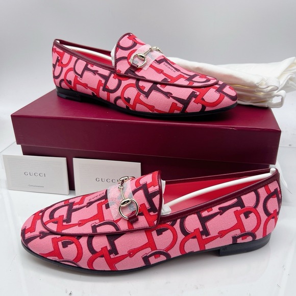 Gucci Shoes - Gucci Jordaan Womens Horsebit Flat Loafer Pink Canvas LOGO EU 39 US 9 $990